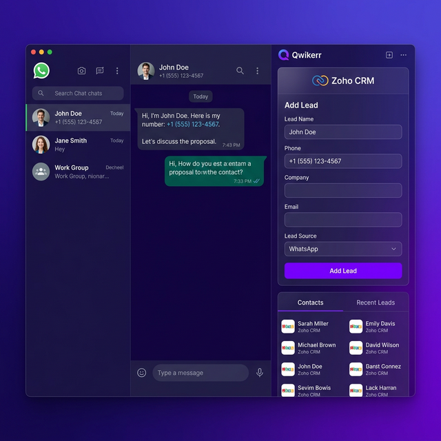 WhatsApp to Zoho CRM Sync Mockup